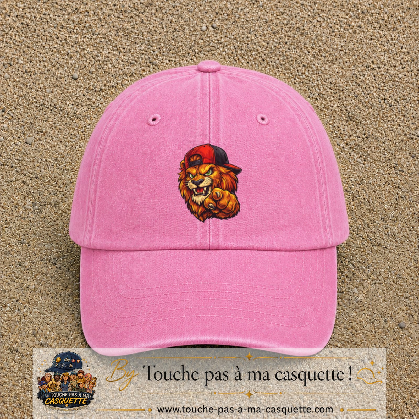 Casquette Rose délavé 100% coton avec motif Lion casquette street 7 cm - image principale