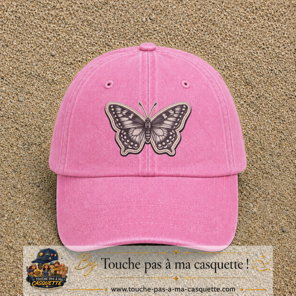 Casquette Rose délavé motif Papillon graphique 7 cm - vue principale
