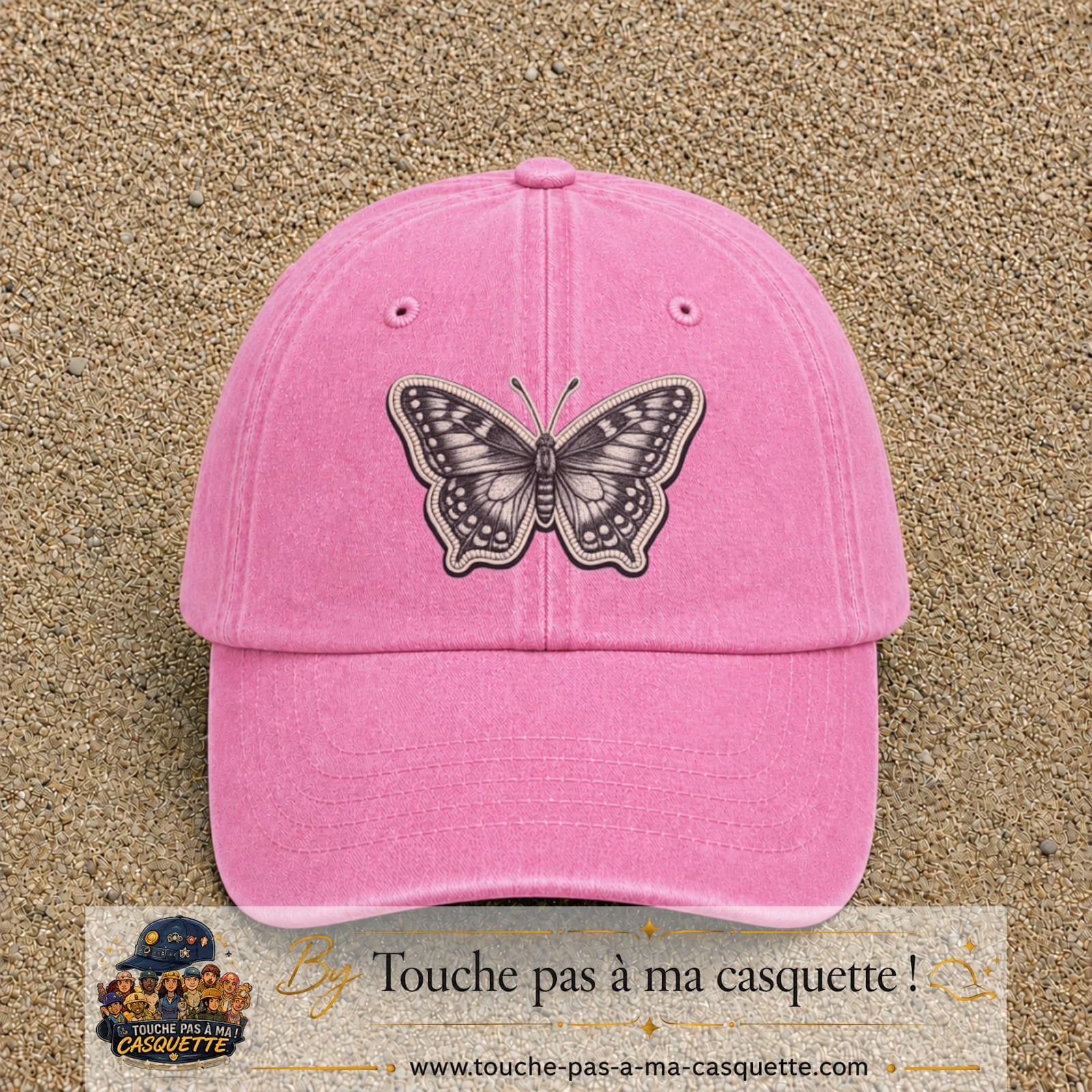 Casquette Rose délavé motif Papillon graphique 7 cm - vue principale