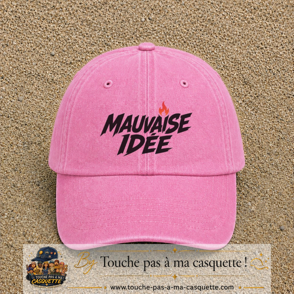 Casquette Rose délavé 100% coton avec motif Mauvaise idée 7 cm - image principale