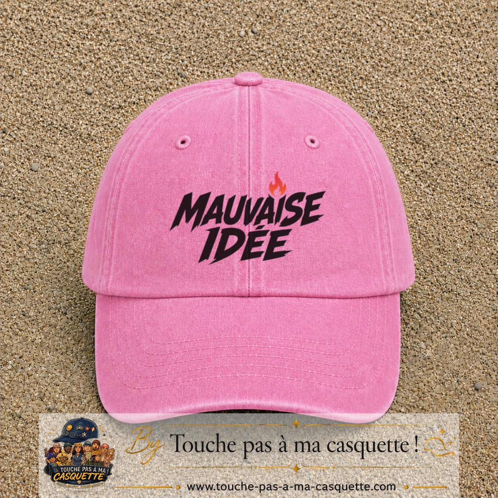 Casquette Rose délavé 100% coton avec motif Mauvaise idée 7 cm - image principale