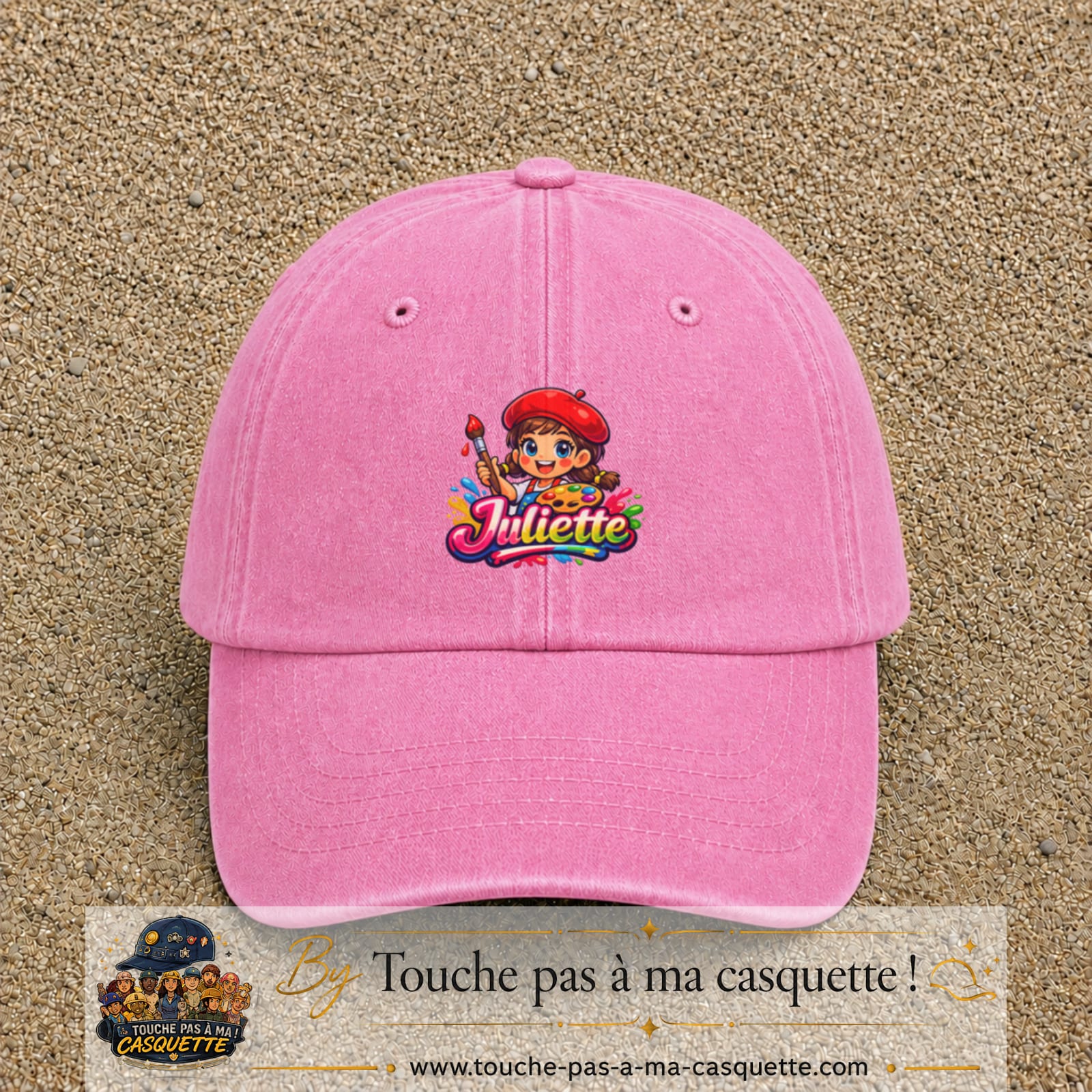 Casquette baseball Rose délavé 100% coton avec motif Juliette 5 cm - image principale