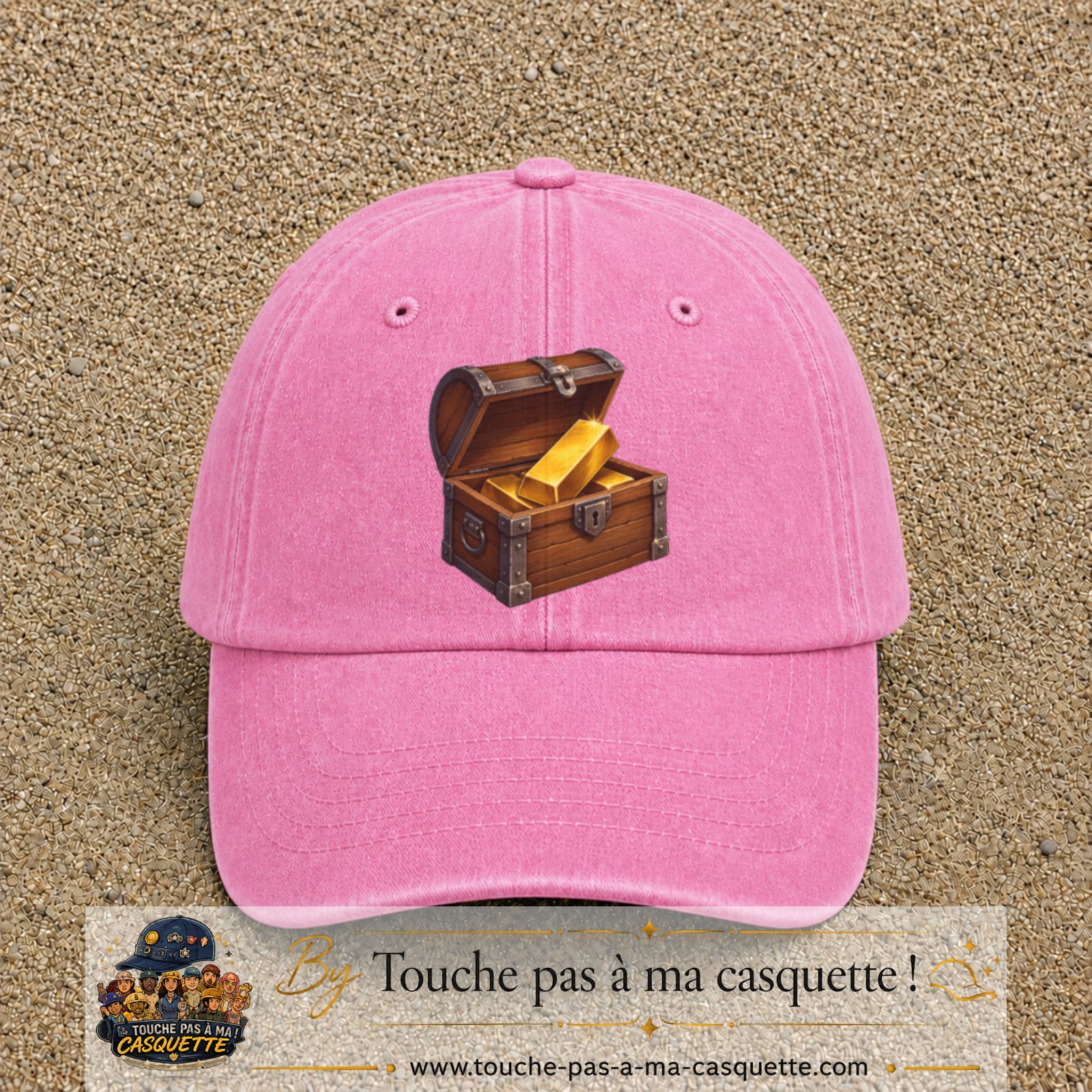 Casquette baseball Rose délavé 100% coton avec motif Coffre au trésor 7 cm - image principale