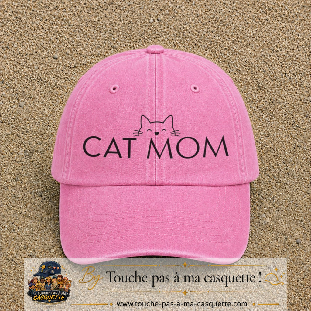 Casquette Rose délavé 100% coton avec motif Cat Mom 7 cm - image principale