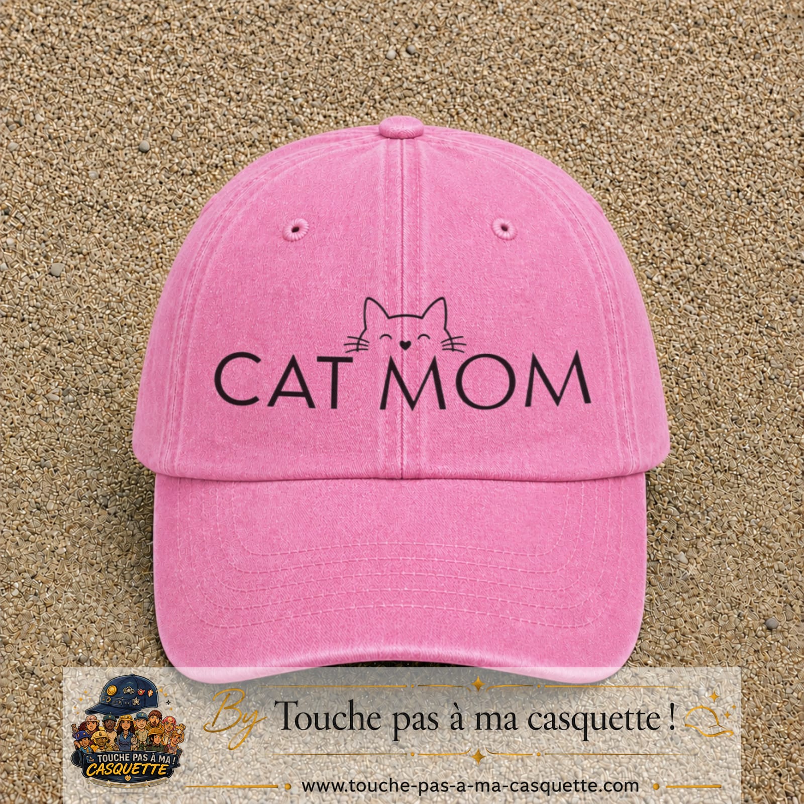 Casquette Rose délavé 100% coton avec motif Cat Mom 7 cm - image principale