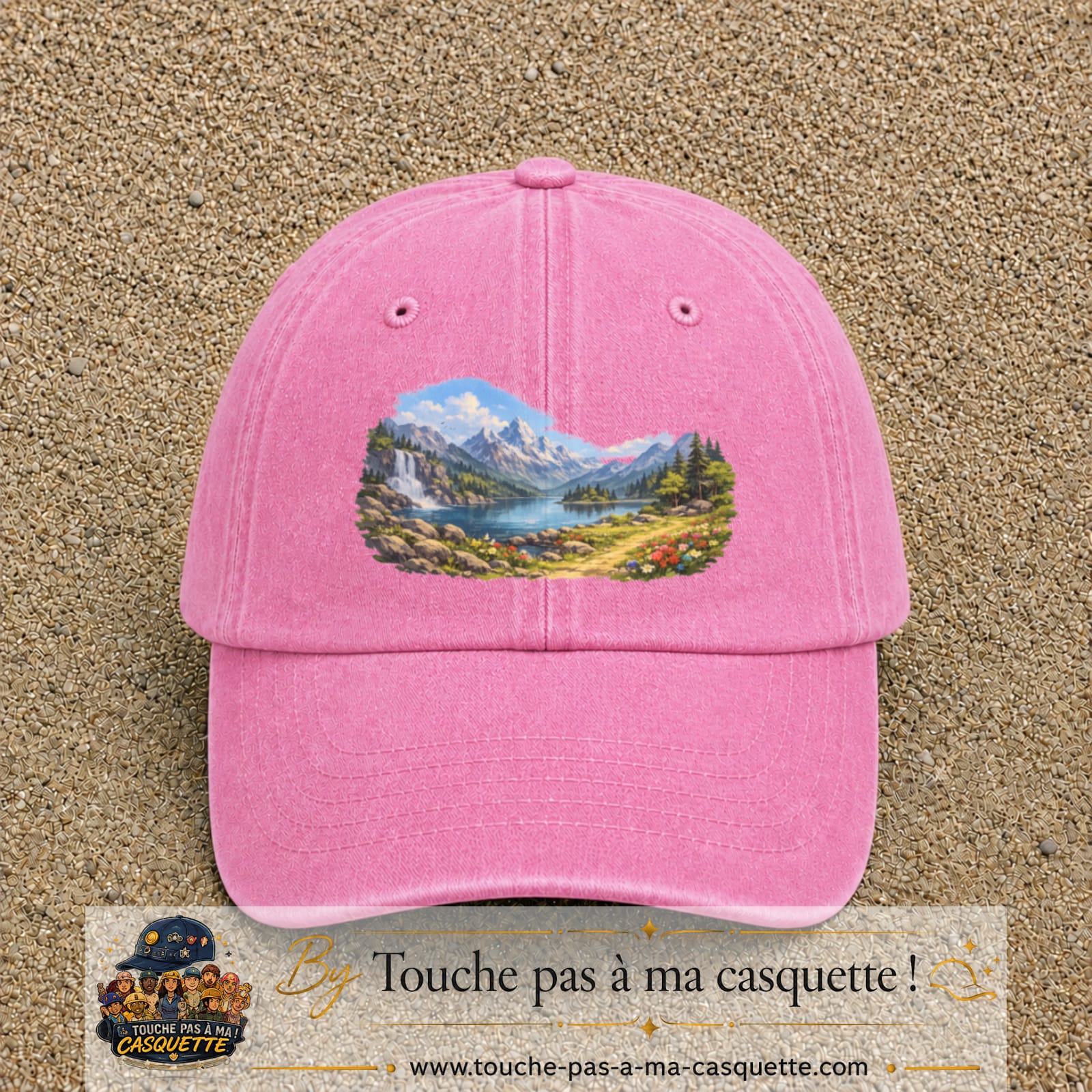 Casquette baseball Rose délavé 100% coton avec motif Paysage montagne lac 7 cm - image principale
