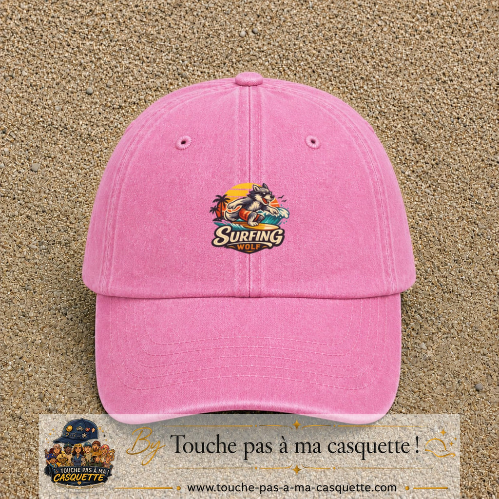 Casquette Rose délavé 100% coton avec motif Surfing Wolf 5 cm - image principale