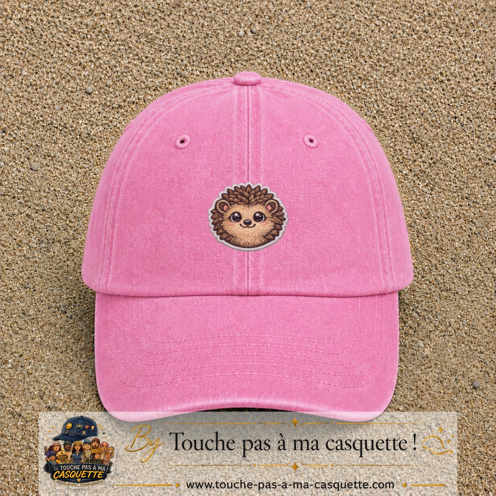 Casquette Rose délavé motif Hérisson kawaii 5 cm - vue principale