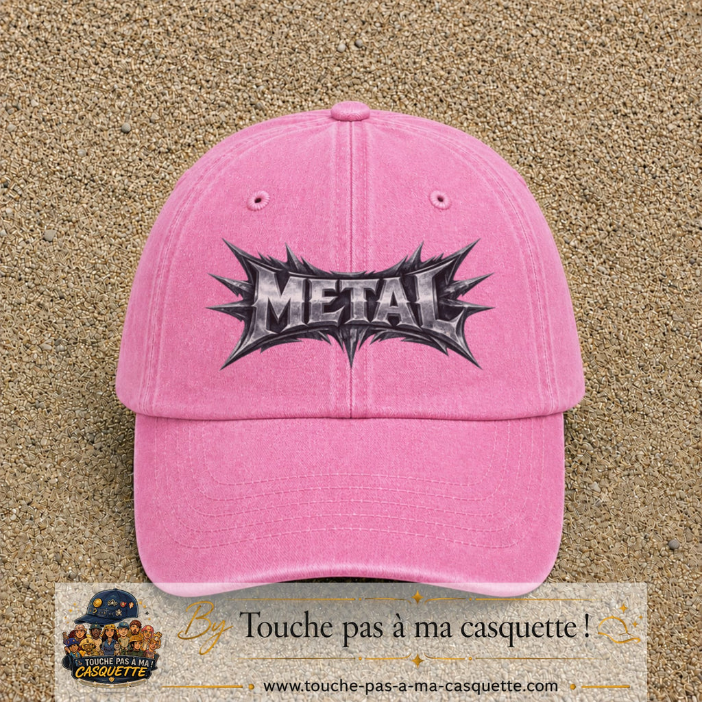 Casquette baseball Rose délavé 100% coton avec visuel Typographie métal 7 cm - image produit principale
