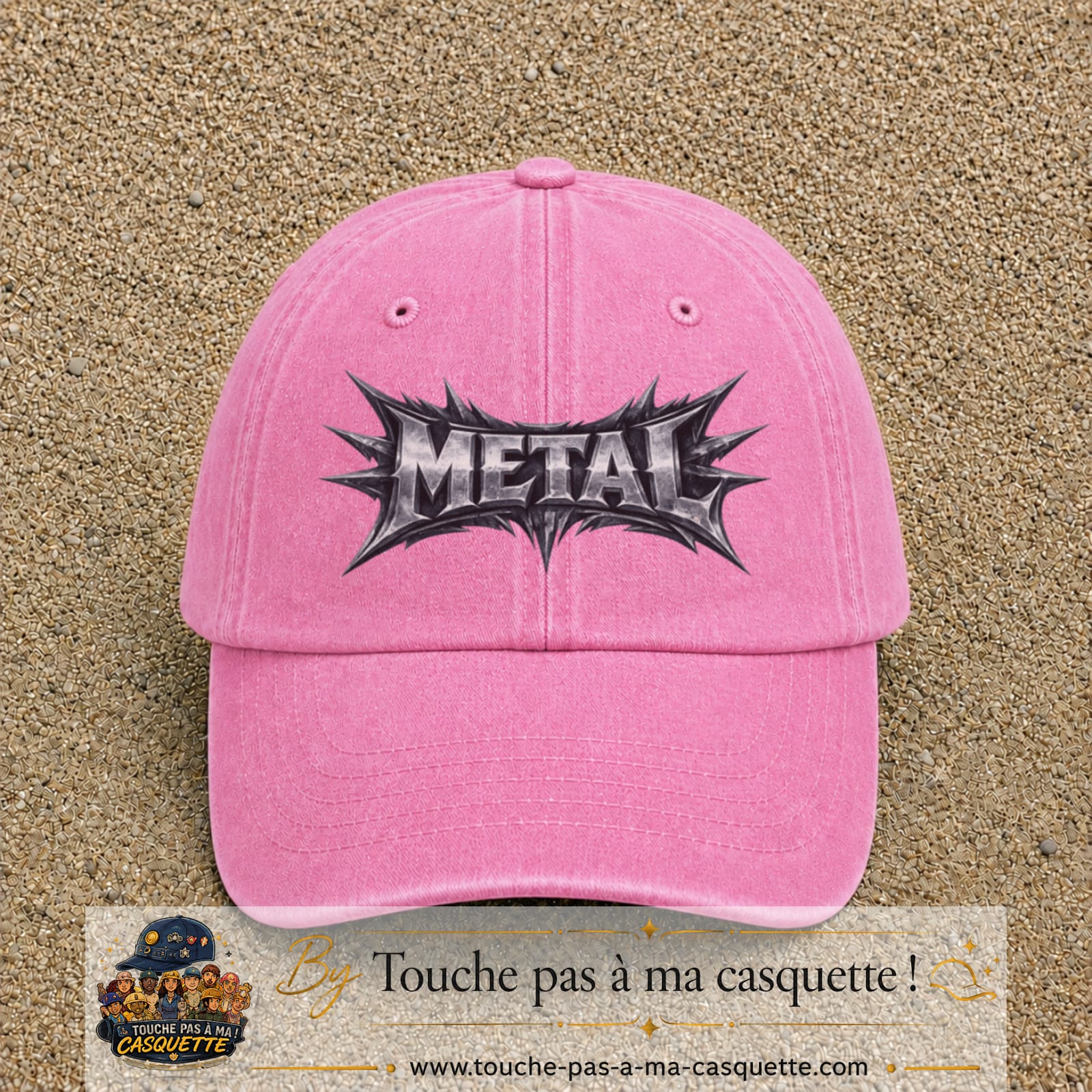 Casquette baseball Rose délavé 100% coton avec visuel Typographie métal 7 cm - image produit principale