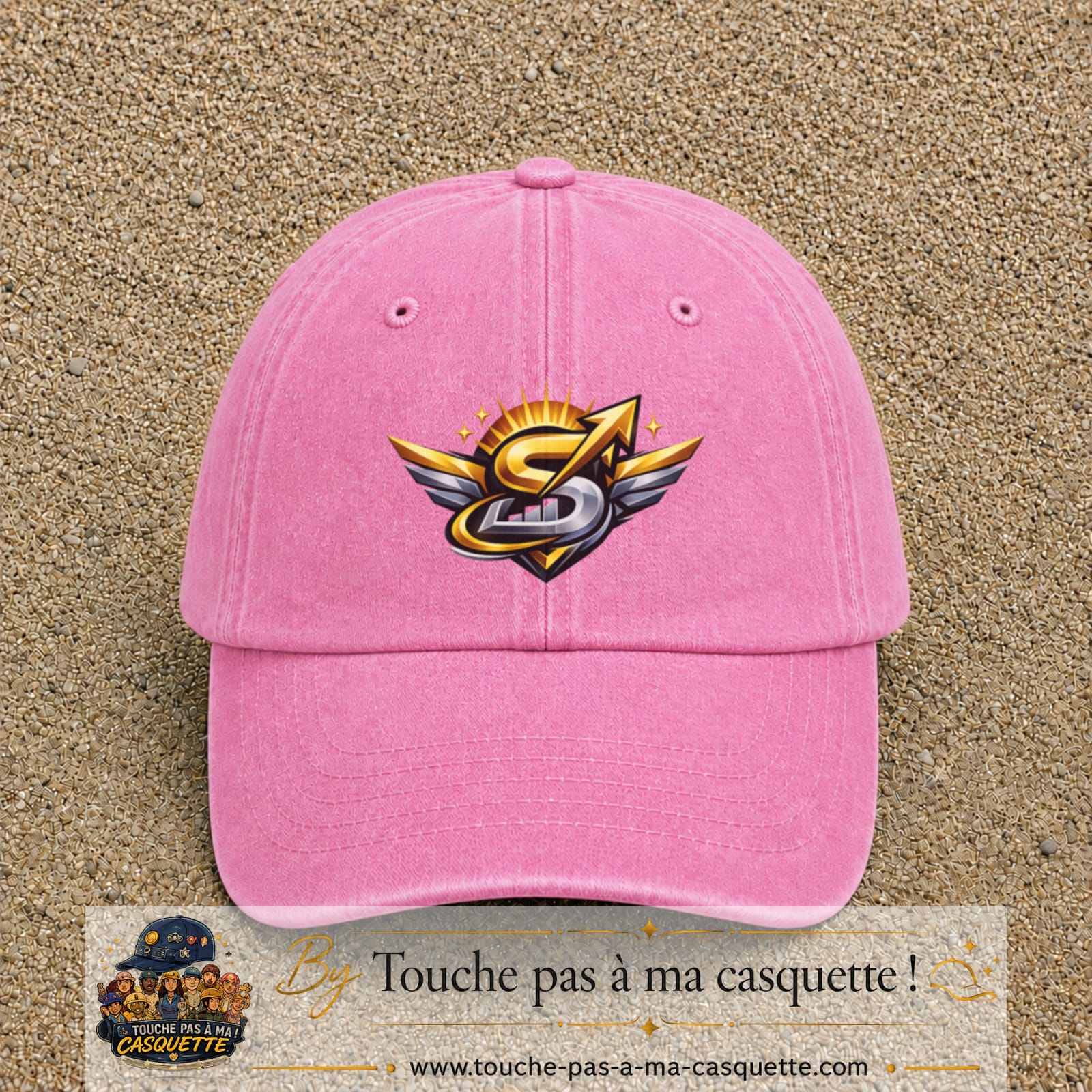 Casquette baseball Rose délavé 100% coton avec visuel Éclair ailé sport 7 cm - image produit principale