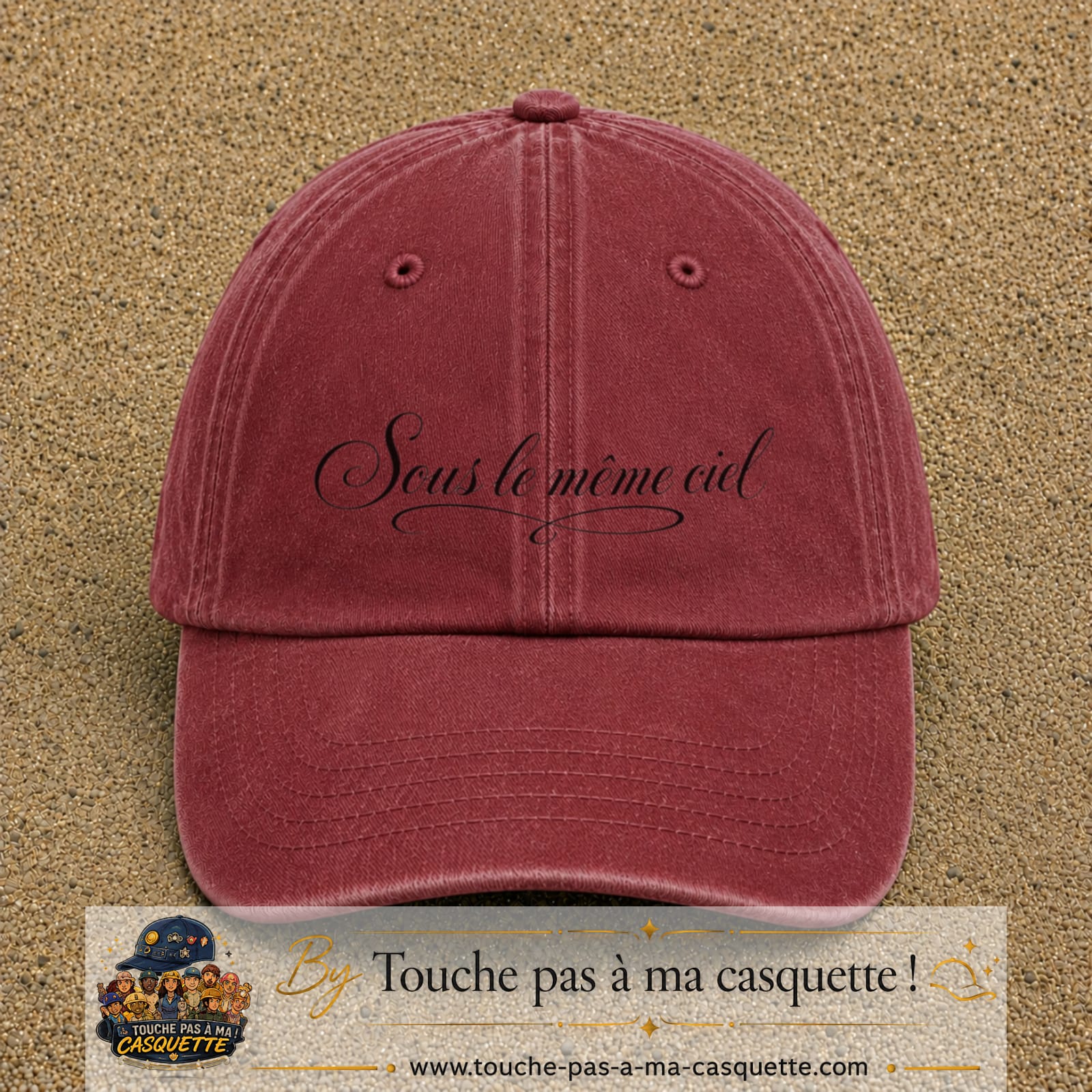 Image principale produit133moyenRB - casquette Rouge délavé - Bordeaux délavé avec visuel Sous le même ciel 5 cm