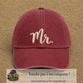 Image principale produit111grosRB - casquette Rouge délavé - Bordeaux délavé avec visuel Mr blanc 7 cm