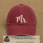 Image principale produit111grosRB - casquette Rouge délavé - Bordeaux délavé avec visuel Mr blanc 7 cm