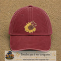 Image principale produit15grosRB - casquette Rouge délavé - Bordeaux délavé avec visuel Tournesol mandala 7 cm
