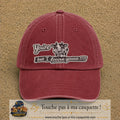 Image principale produit121grosRB - casquette Rouge délavé - Bordeaux délavé avec visuel Vache message anglais 7 cm