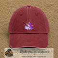 Casquette Rouge délavé - Bordeaux délavé motif Licorne et bébé dragon logo 5 cm