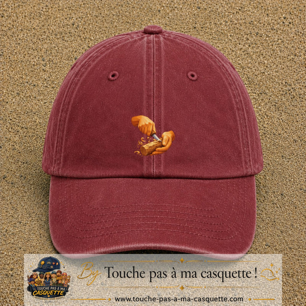 Casquette Rouge délavé - Bordeaux délavé motif Travail du bois logo 5 cm