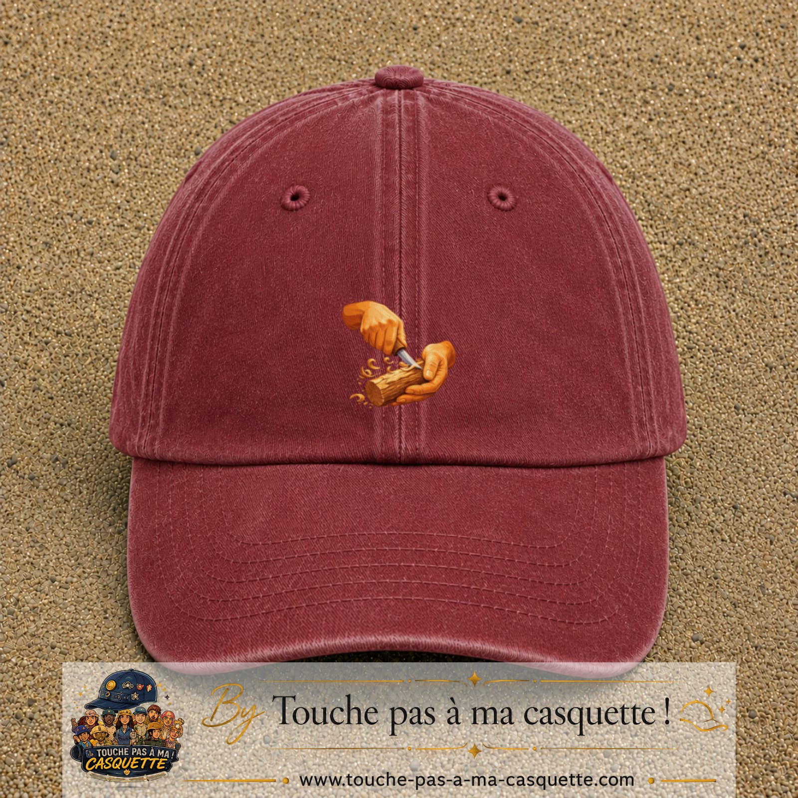 Casquette Rouge délavé - Bordeaux délavé motif Travail du bois logo 5 cm