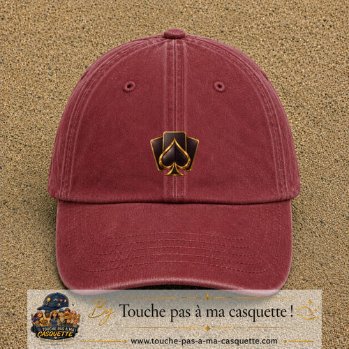 Image principale casquette Rouge délavé - Bordeaux délavé avec motif As de pique 5 cm
