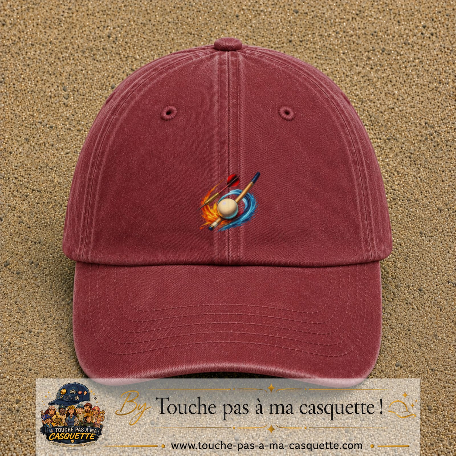 Image principale casquette Rouge délavé - Bordeaux délavé avec motif Fléchettes et billard 5 cm