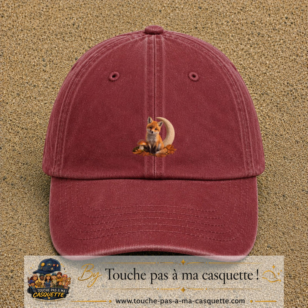 Image principale casquette Rouge délavé - Bordeaux délavé avec motif Renard de lune 5 cm