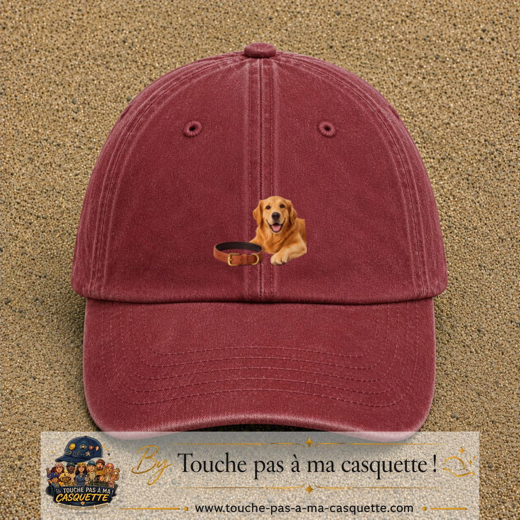 Image principale casquette Rouge délavé - Bordeaux délavé avec motif Chien avec collier 5 cm