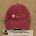 Casquette Rouge délavé - Bordeaux délavé avec motif Prénom Ambre fleuri en 7 cm – vue principale