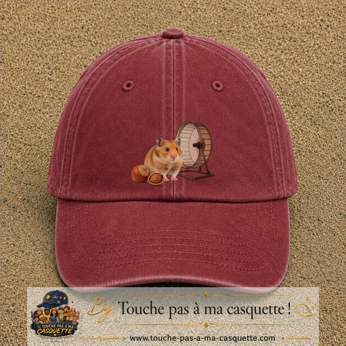 Casquette Rouge délavé - Bordeaux délavé motif Hamster avec roue logo 7 cm