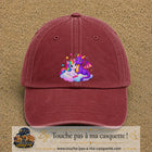 Casquette Rouge délavé - Bordeaux délavé motif Licorne et bébé dragon logo 7 cm