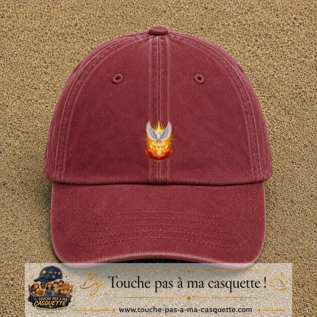 Casquette Rouge délavé - Bordeaux délavé motif Colombe lumineuse logo 5 cm