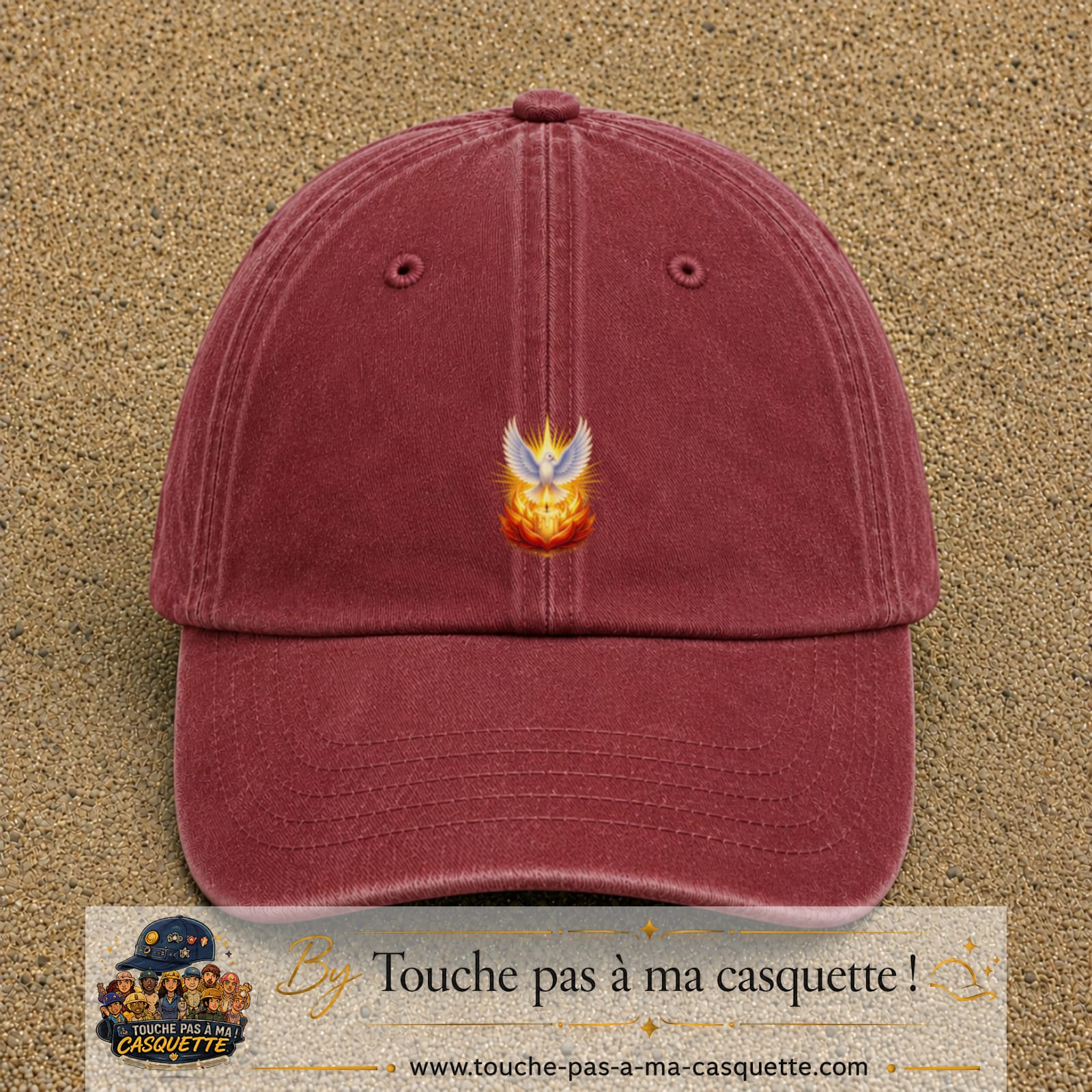 Casquette Rouge délavé - Bordeaux délavé motif Colombe lumineuse logo 5 cm