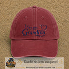 Casquette Rouge délavé - Bordeaux délavé avec motif I Love You Grandma en 7 cm – vue principale