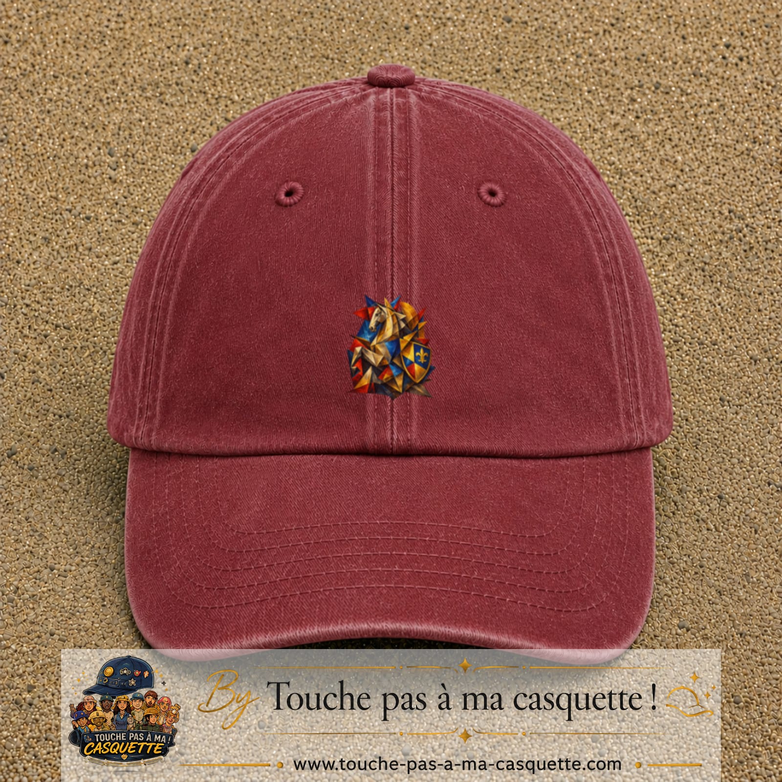 Image principale casquette Rouge délavé - Bordeaux délavé avec motif Chevalier mosaïque 5 cm