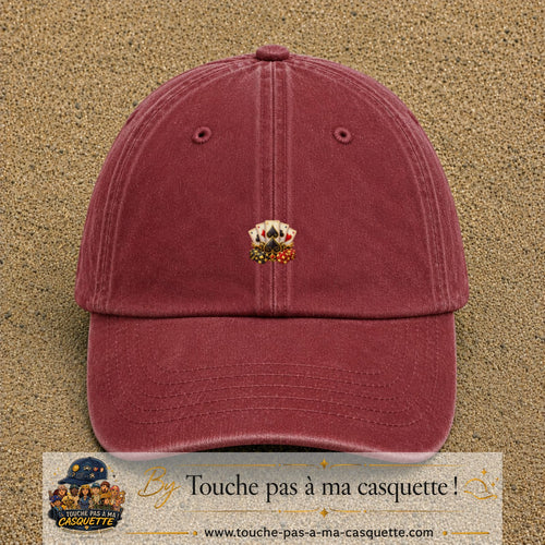 Casquette Rouge délavé - Bordeaux délavé motif Poker cartes et jetons logo 3 cm