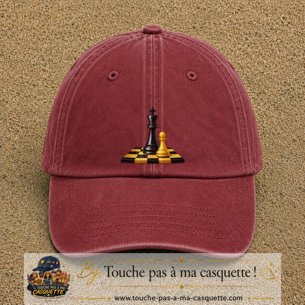 Image principale casquette Rouge délavé - Bordeaux délavé avec motif Échecs classiques 7 cm
