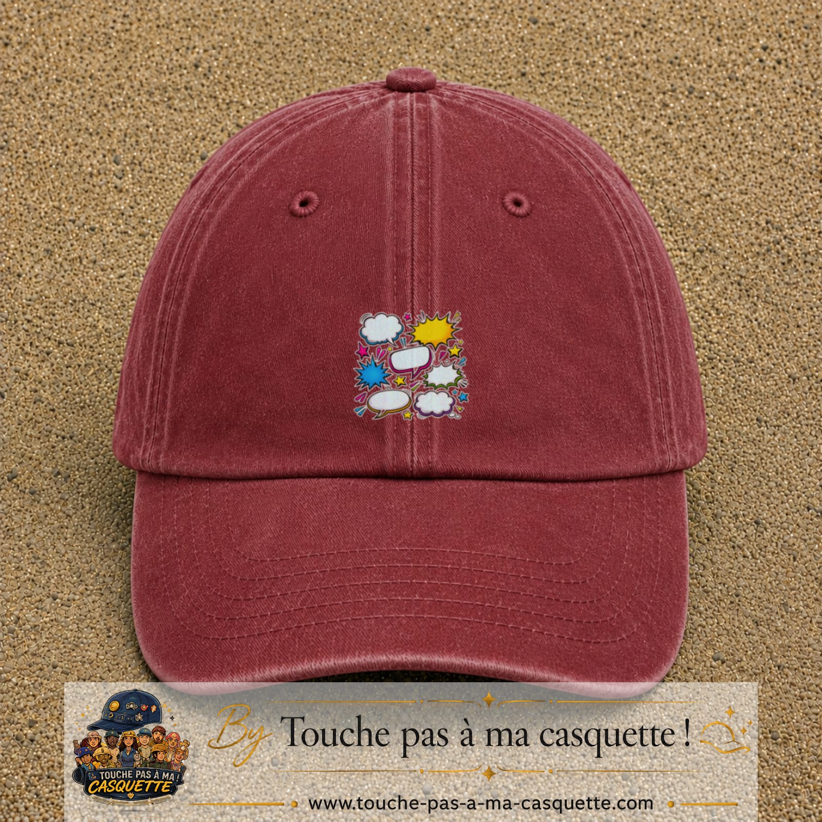 Casquette Rouge délavé - Bordeaux délavé motif Bulles de bande dessinée logo 5 cm