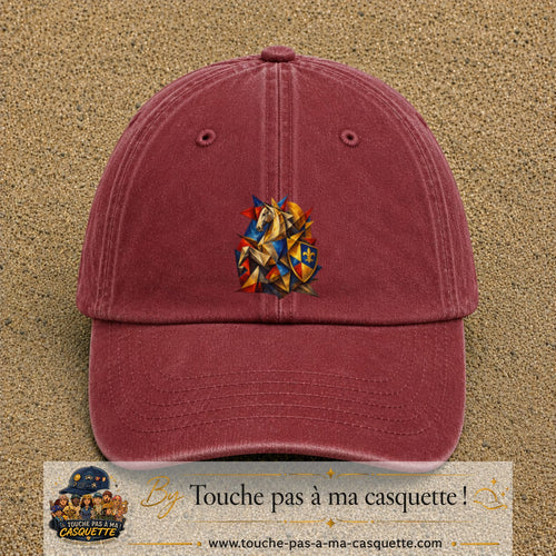 Image principale casquette Rouge délavé - Bordeaux délavé avec motif Chevalier mosaïque 7 cm