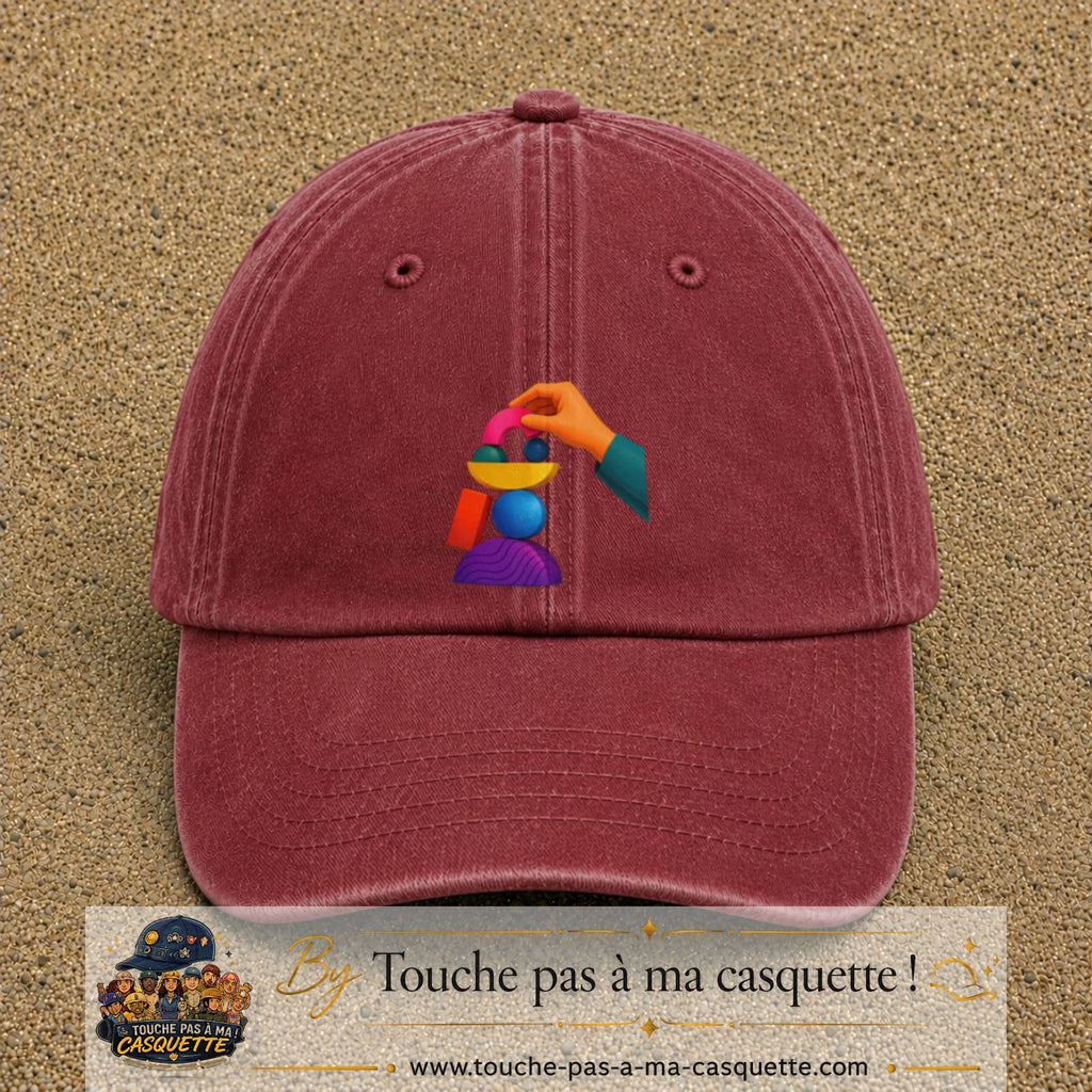 Image principale casquette Rouge délavé - Bordeaux délavé avec motif Jeu d’équilibre 7 cm