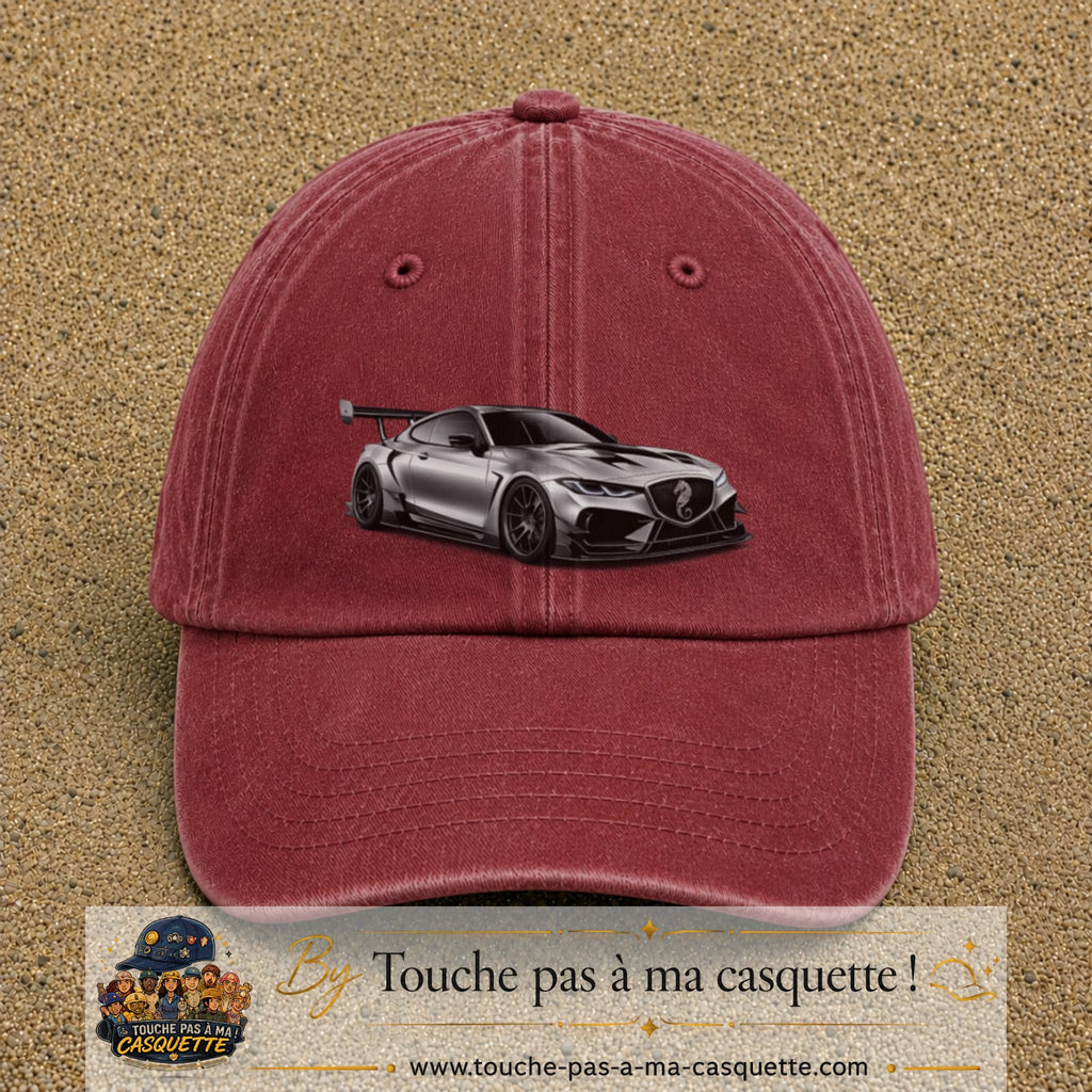 Casquette Rouge délavé - Bordeaux délavé avec motif Voiture sportive en 7 cm – vue principale