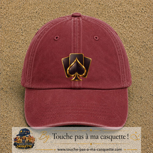 Image principale casquette Rouge délavé - Bordeaux délavé avec motif As de pique 7 cm