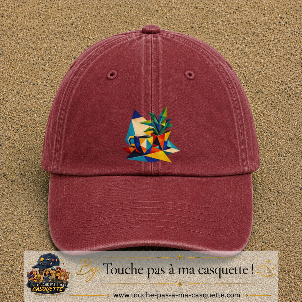 Casquette Rouge délavé - Bordeaux délavé motif Plante graphique logo 7 cm