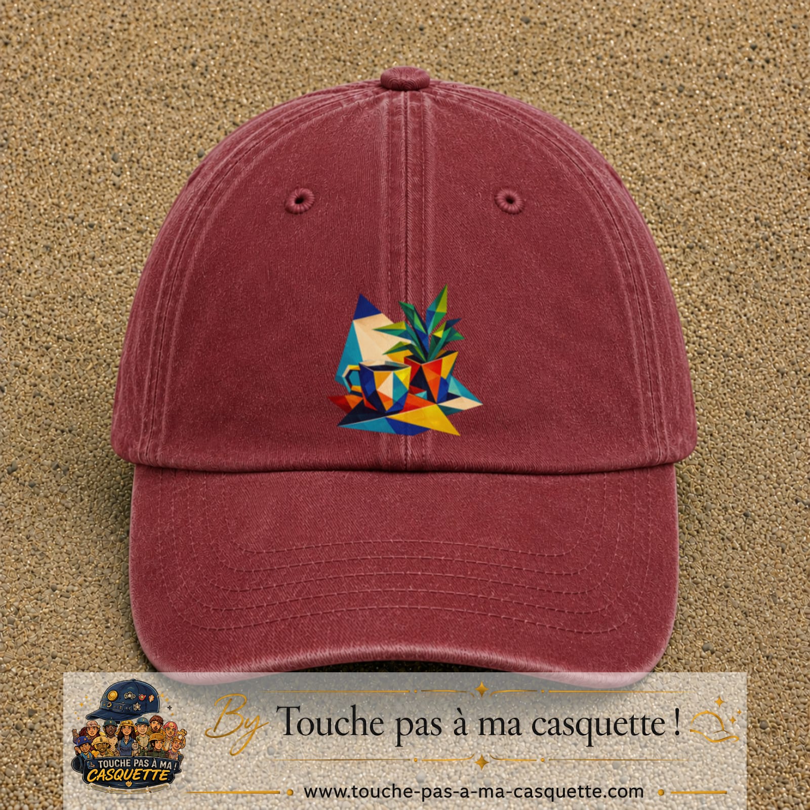 Casquette Rouge délavé - Bordeaux délavé motif Plante graphique logo 7 cm