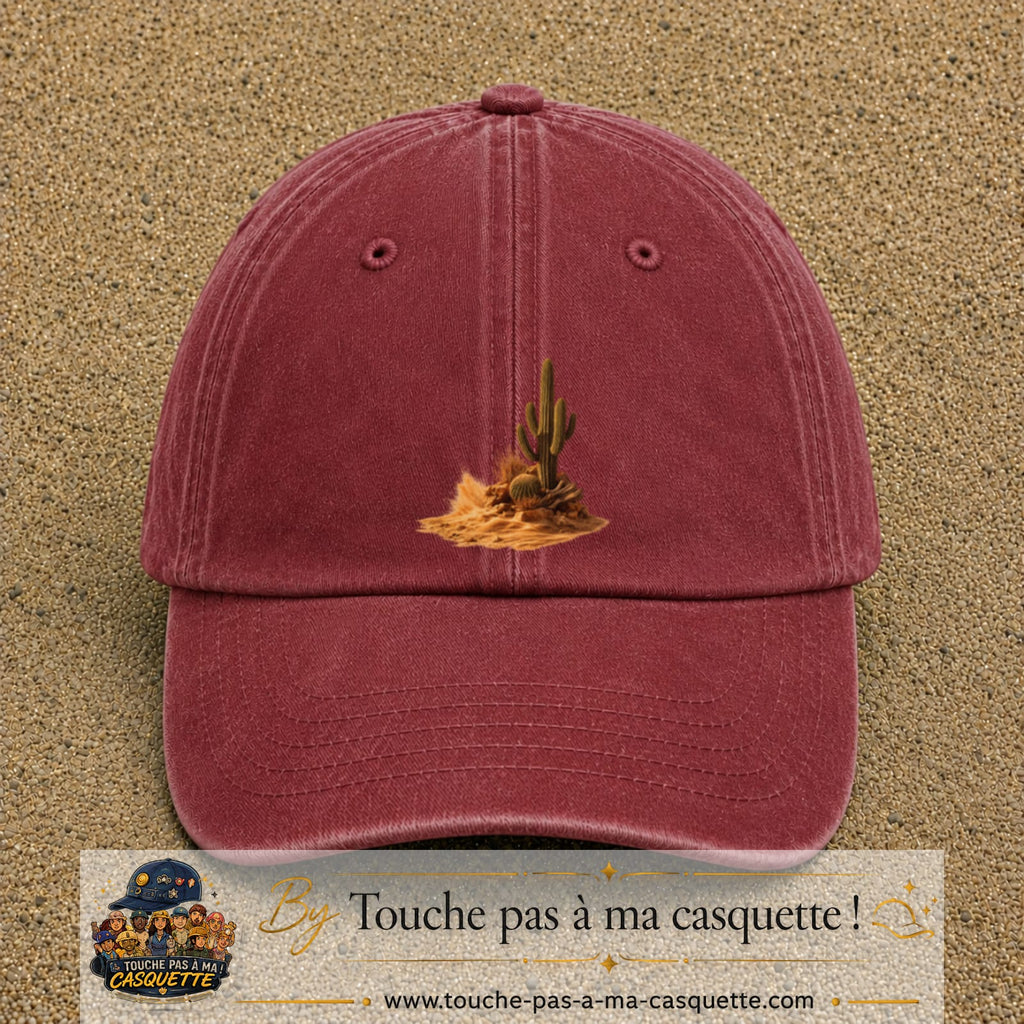 Image principale casquette Rouge délavé - Bordeaux délavé avec motif Cactus du désert 7 cm