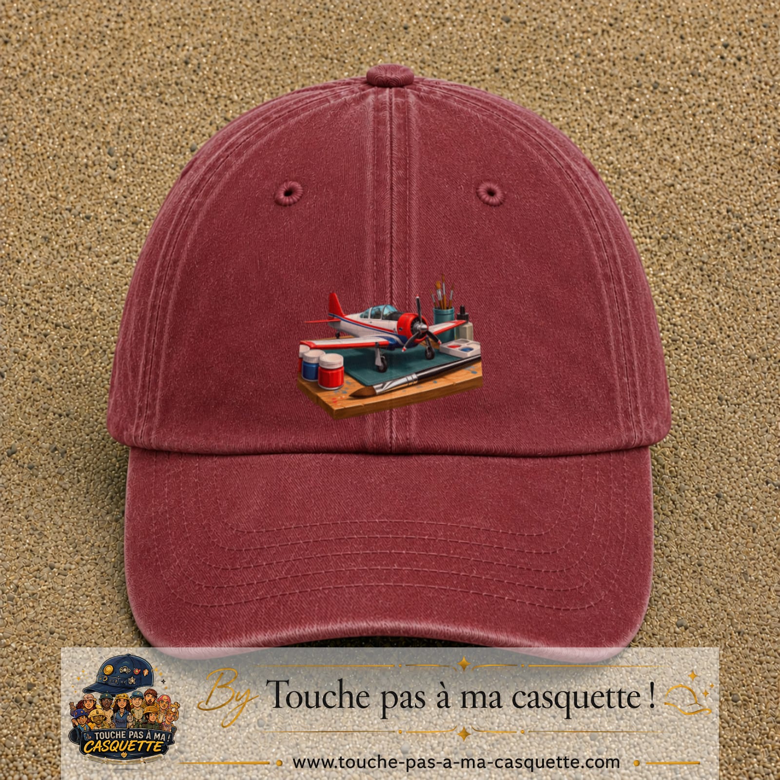 Casquette Rouge délavé - Bordeaux délavé motif Avion de modélisme logo 7 cm
