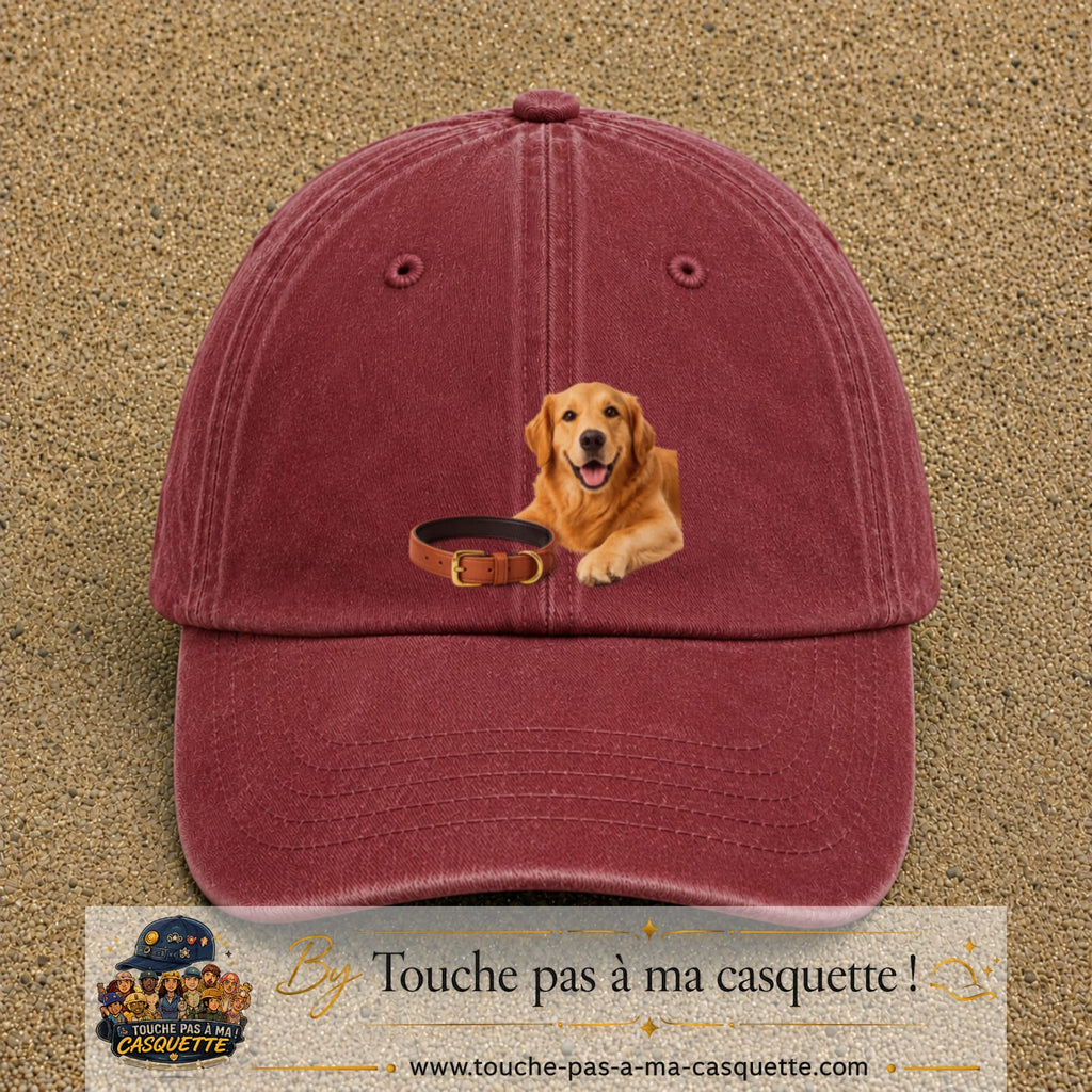 Image principale casquette Rouge délavé - Bordeaux délavé avec motif Chien avec collier 7 cm