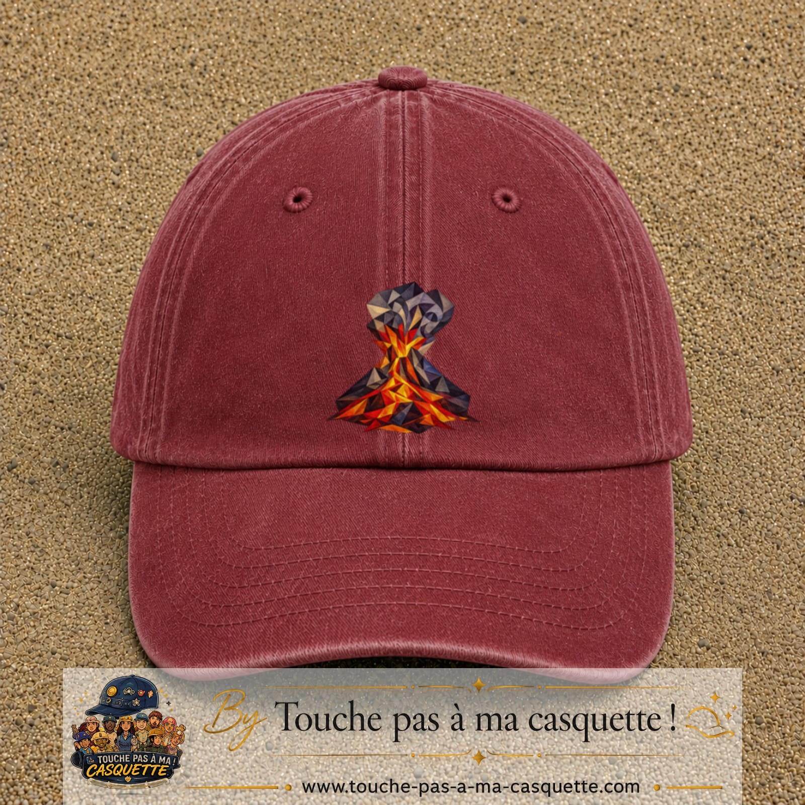 Image principale casquette Rouge délavé - Bordeaux délavé avec motif Volcan géométrique 7 cm