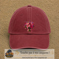 Casquette Rouge délavé - Bordeaux délavé avec motif Bouquet de lys et roses avec papillon en 7 cm – vue principale