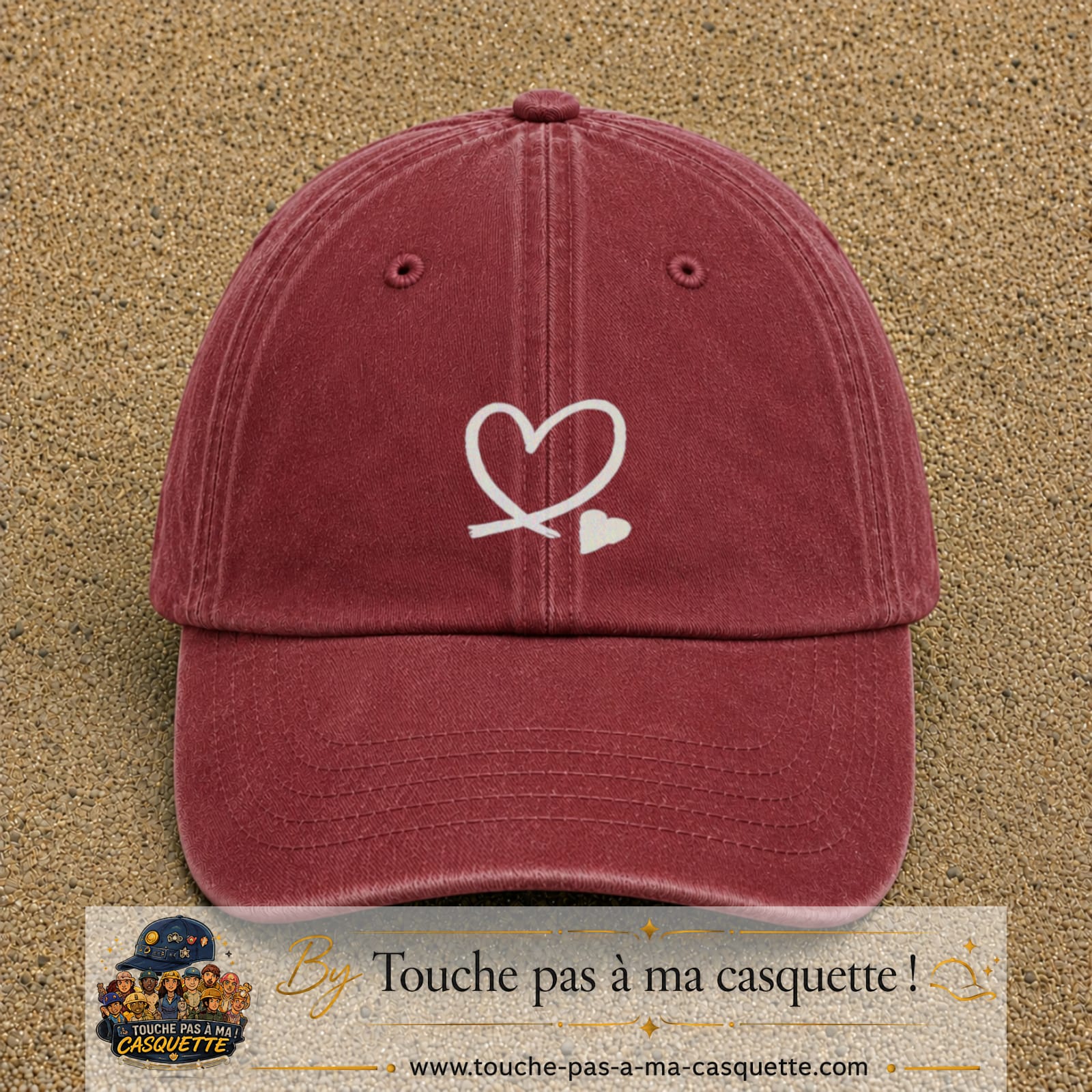 Image principale produit30moyenRB - casquette Rouge délavé - Bordeaux délavé avec visuel Cœur continu blanc 5 cm