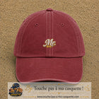 Image principale produit110petitRB - casquette Rouge délavé - Bordeaux délavé avec visuel Mr élégant 3 cm